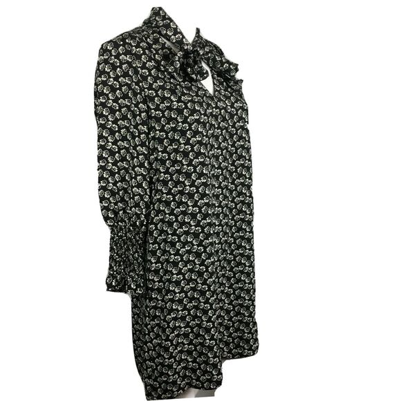 Rebecca Taylor Dress Womens Sz 0 Black White Floral Silk Long Sleeve Flowy Shift - Picture 2 of 11